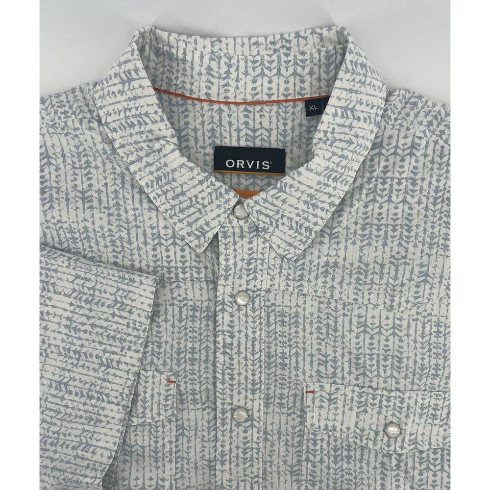 Orvis Western Shirt Mens XL Grey Active Fit Pearl Snap Short Sleeve Stretch